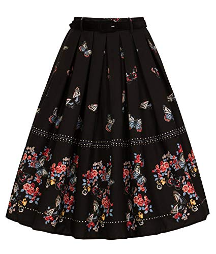 Floral 50s Style Pleated Skirt noire